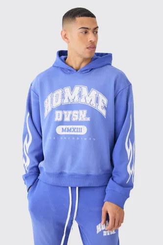 Mens Blue Oversized Boxy Spray Wash Homme Hoodie, Blue