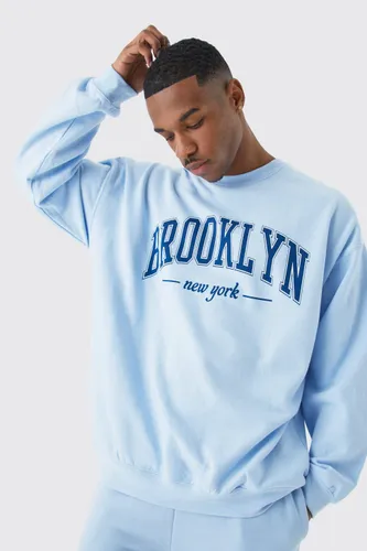 Mens Blue Oversized Brooklyn Nyc Sweatshirt, Blue
