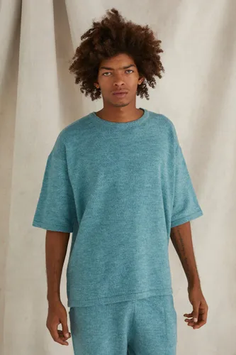 Mens Blue Oversized Brushed Knitted T-shirt, Blue