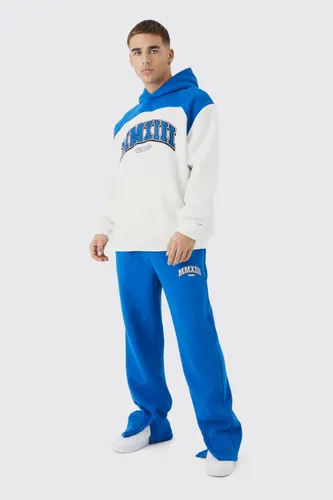 Mens Blue Oversized Colour Block Mmxiii Hooded Tracksuit, Blue