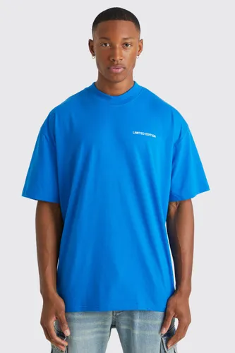 Mens Blue Oversized Extended Neck Limited T-shirt, Blue