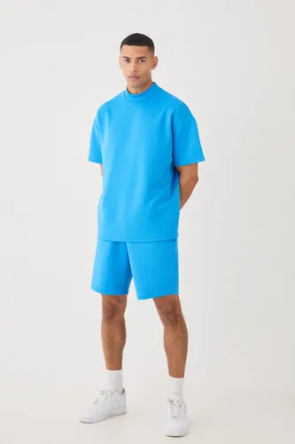 Mens Blue Oversized Scuba T-shirt & Relaxed Short Set, Blue