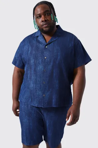 Mens Blue Plus Fabric Interest Denim Shirt, Blue