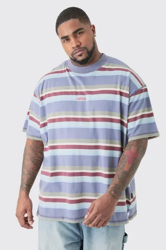 Mens Blue Plus Oversized Carded Heavy Striped Ofcl T-shirt, Blue