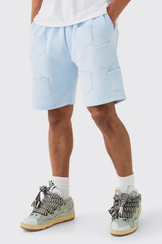 Mens Blue Relaxed All Over Pocket Spray Wash Shorts, Blue