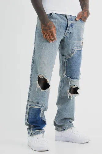 Mens Blue Relaxed Rigid Ripped Jeans, Blue