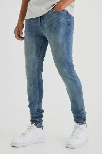 Mens Blue Skinny Stretch Stacked Tinted Jeans, Blue