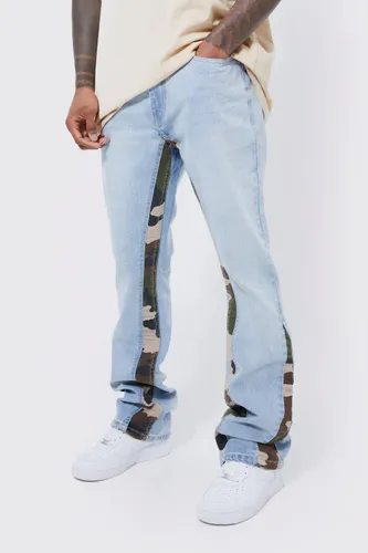 Mens Blue Slim Flare Jeans With Camo Panels, Blue