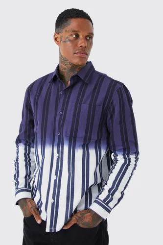 Mens Blue Striped Ombre Twill Overshirt, Blue