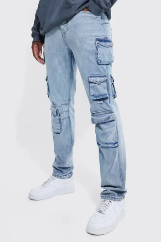 Mens Blue Tall Straight Leg Multi Pocket Cargo Jean, Blue