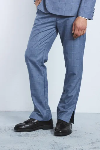 Mens Blue Window Check Straight Fit Trousers, Blue