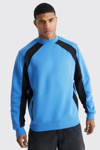 Mens Blue Zip Detail Colour Block Sweatshirt, Blue