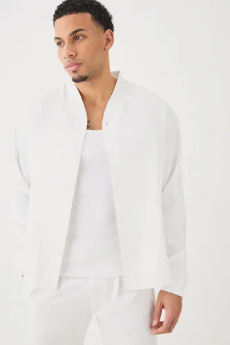 Men's Boxy Collarless Soft Twill Label Shirt - White - S, White