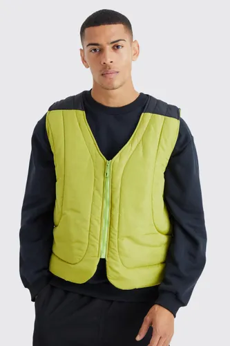 Men's Boxy Curved Quilted Gilet - Green - L, Green