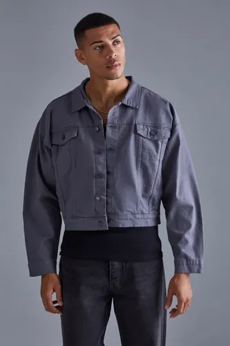 Men's Boxy Fit Coated Denim Jacket - Grey - L, Grey