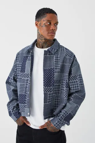 Men's Boxy Fit Fabric Interest Denim Jacket - Black - Xl, Black