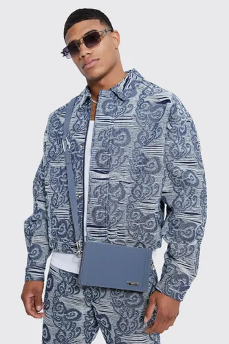 Men's Boxy Fit Fabric Interest Denim Jacket - Blue - L, Blue