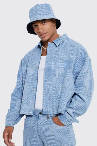 Men's Boxy Fit Fabric Interest Denim Jacket - Blue - S, Blue