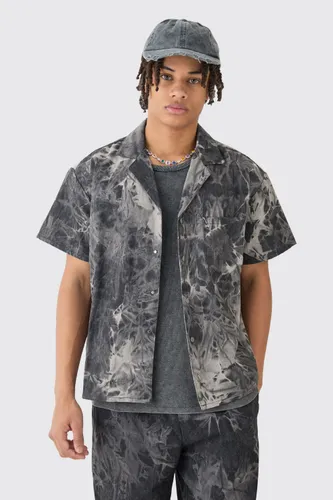 Men's Boxy Fit Fabric Interest Denim Shirt - Black - S, Black