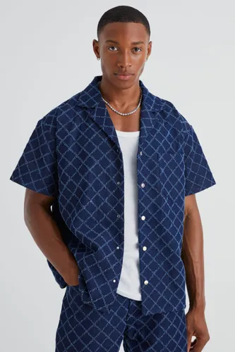 Men's Boxy Fit Fabric Interest Denim Shirt - Blue - S, Blue