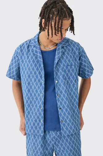 Men's Boxy Fit Fabric Interest Denim Shirt - Blue - S, Blue
