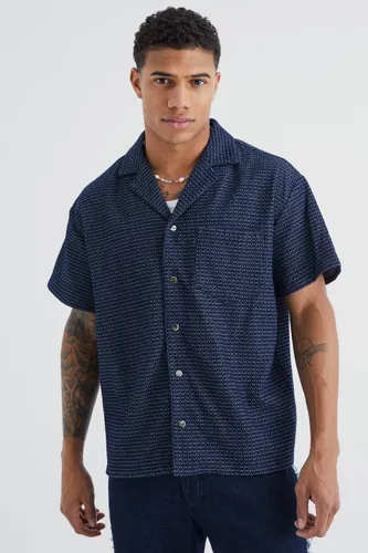 Men's Boxy Fit Fabric Interest Short Sleeve Shirt - Blue - S, Blue