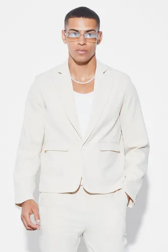 Men's Boxy Fit Single Breasted Plain Suit Jacket - Beige - 36, Beige