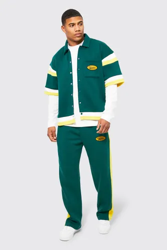Men's Boxy Fit Varsity Shirt Tracksuit - Green - S, Green