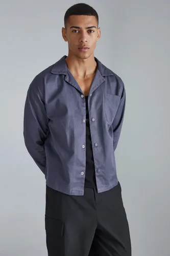 Men's Boxy Revere Harrington Twill Overshirt - Grey - L, Grey