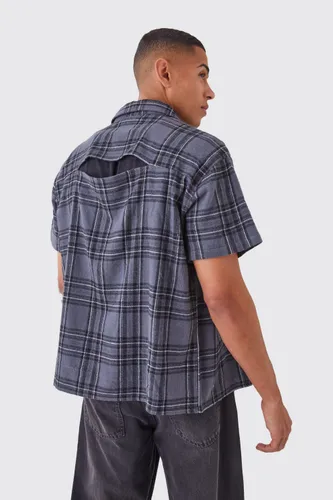 Men's Boxy Short Sleeve Back Vent Check Shirt - Grey - S, Grey