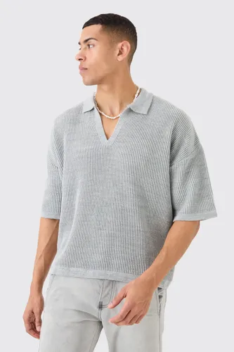 Men's Boxy Short Sleeve Ribbed Knit Polo - Grey - S, Grey