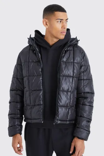 Men's Boxy Square Quilted Puffer With Hood - Black - L, Black