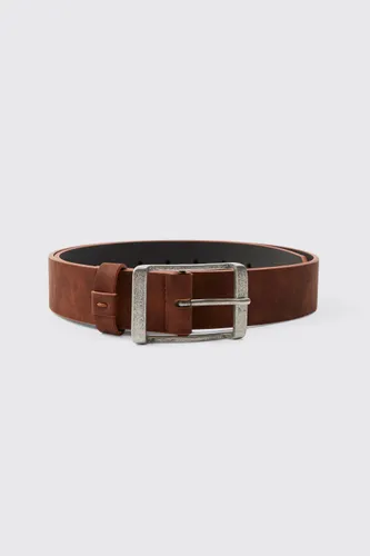 Mens Brown Distressed Faux Leather Belt, Brown