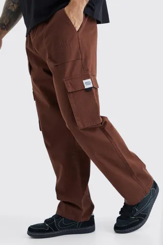 Mens Brown Elasticated Waist Relaxed Fit Buckle Cargo Jogger, Brown