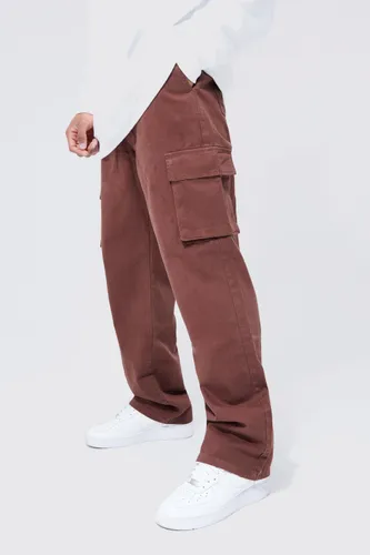 Mens Brown Elasticated Waist Relaxed Fit Cargo Trouser, Brown