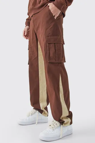 Mens Brown Fixed Waist Gusset Cargo Trousers, Brown