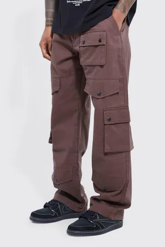Mens Brown Fixed Waistband Relaxed Fit Cargo Trousers, Brown