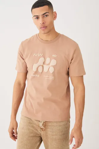 Mens Brown Heavyweight Interlock Abstract Puff Print T-shirt, Brown