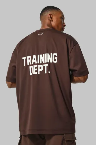 Mens Brown Man Active Training Dept Performance Oversized T Shirt, Brown