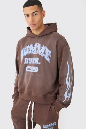 Mens Brown Oversized Boxy Spray Wash Homme Hoodie, Brown