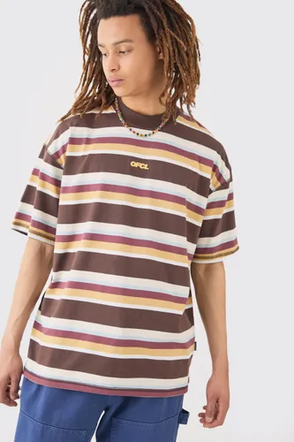 Mens Brown Oversized Carded Heavy Striped Ofcl T-shirt, Brown