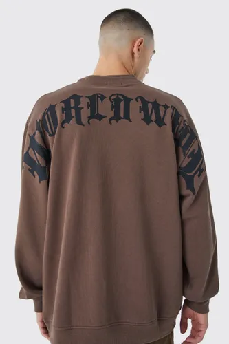 Mens Brown Oversized Heavy Large Text Sweatshirt, Brown