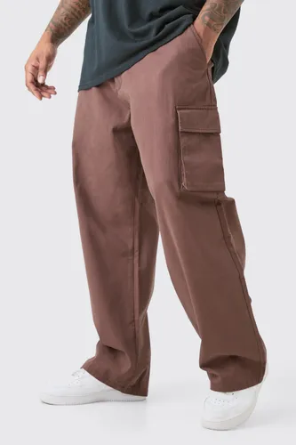 Mens Brown Plus Fixed Waist Twill Relaxed Fit Cargo Trouser, Brown