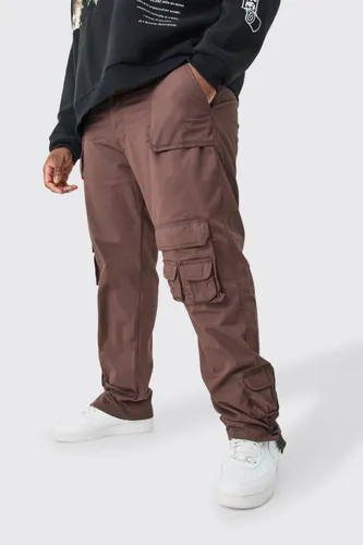 Mens Brown Plus Slim Leg Multi Pocket Cargo Trousers, Brown
