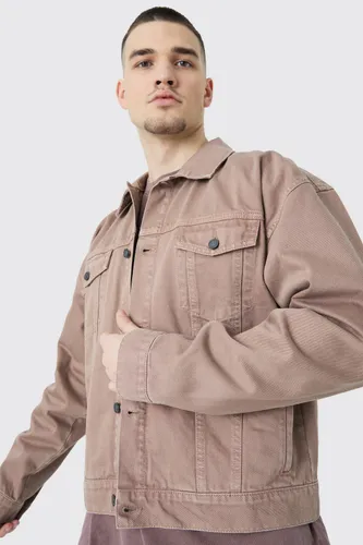 Mens Brown Tall Boxy Fit Overdyed Denim Jacket, Brown