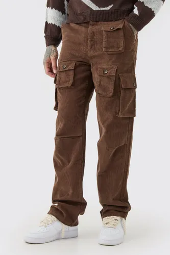 Mens Brown Tall Fixed Waist Cord Relaxed Leg Cargo Trouser, Brown