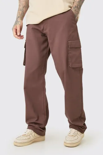 Mens Brown Tall Fixed Waist Twill Relaxed Fit Cargo Trouser, Brown