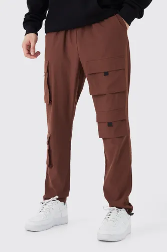 Mens Brown Tall Slim Multi Pocket Cargo Stretch Trouser, Brown