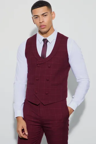 Mens Brown Window Check Double Breasted Waistcoat, Brown