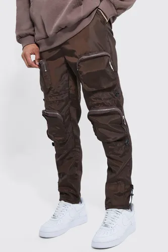 Men's Buckle Belted Multi Pocket Straight Fit Cargo Trousers - Brown - 28, Brown